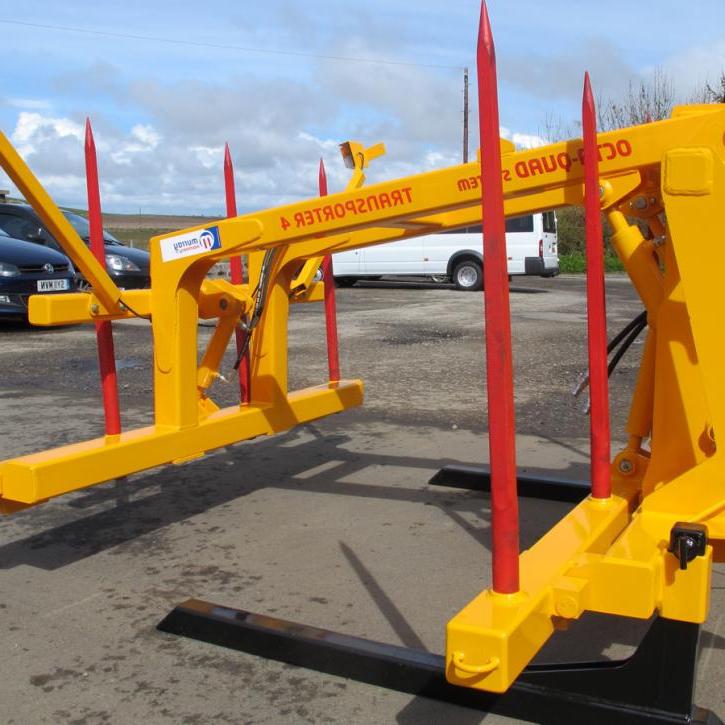 Octa-Quad Bale Handling System - front section for carrying 4 round bales or 2 Heston bales at a time. Showing folding tines version.